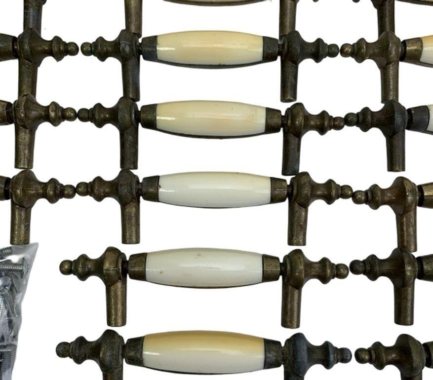 5" Patinaed Brass & Porcelain Drawer Pull Handle w/ Steeple Tips , Set of 29 - 20