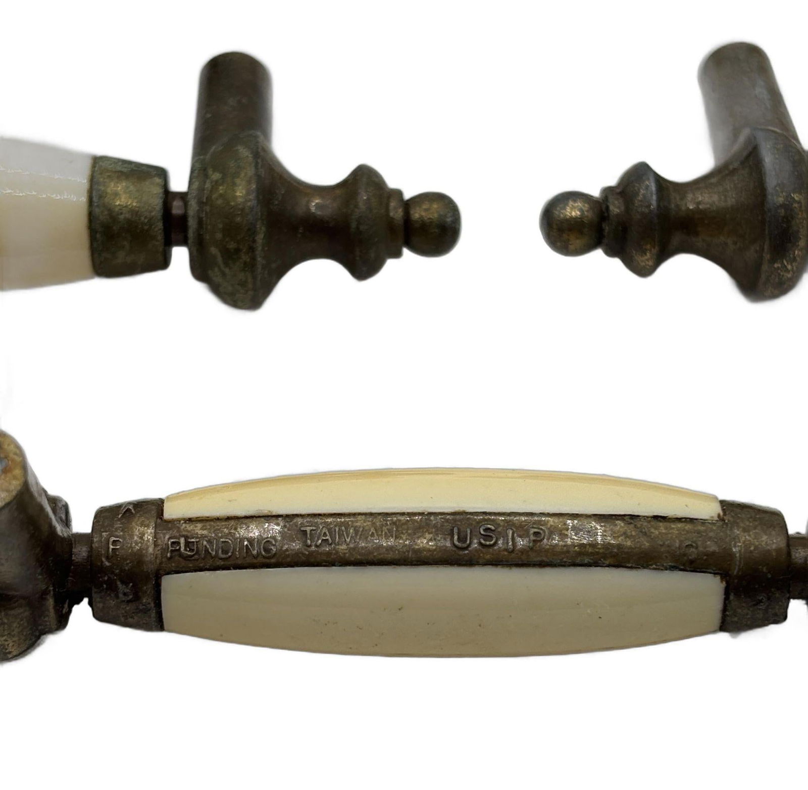 5" Patinaed Brass & Porcelain Drawer Pull Handle w/ Steeple Tips , Set of 29 - 2