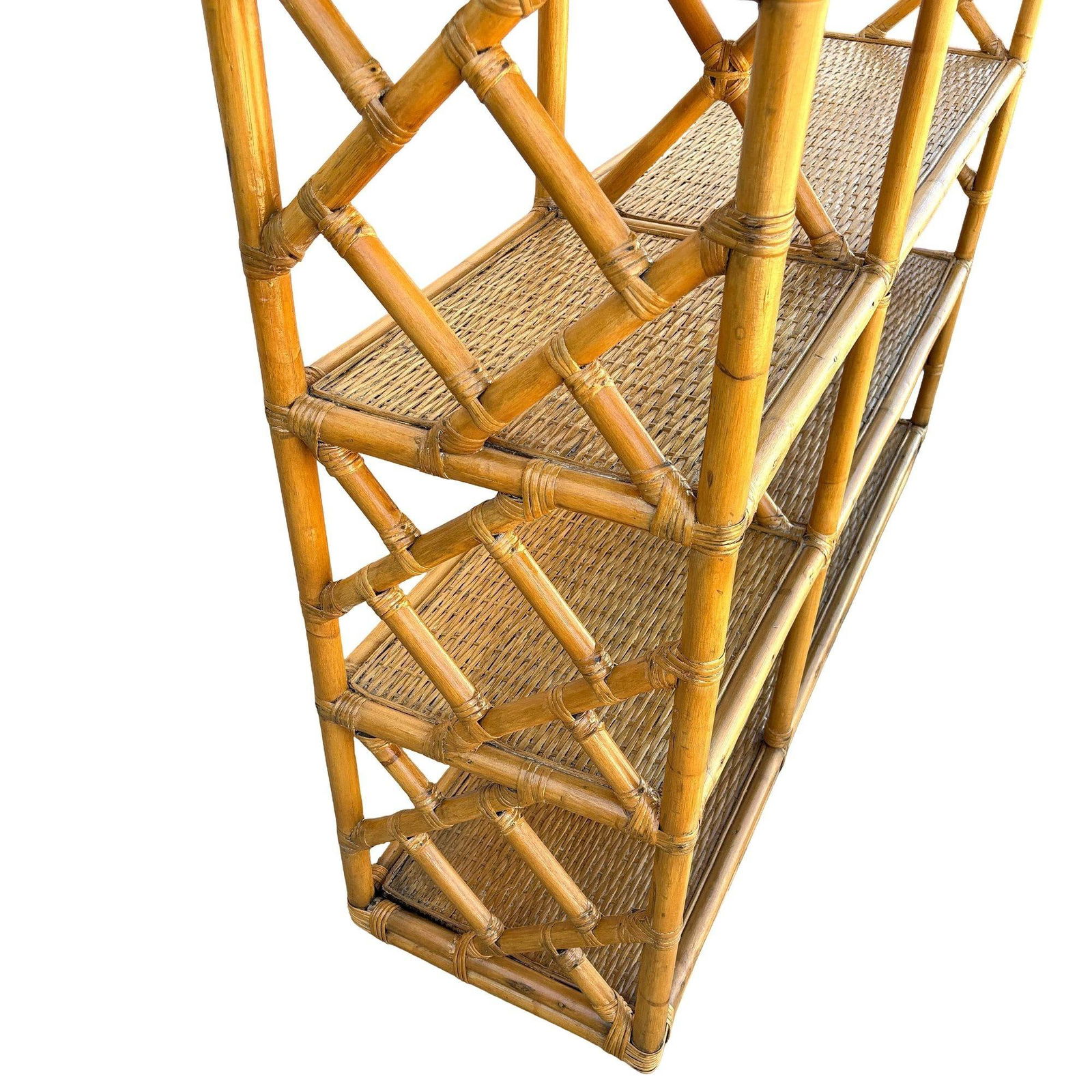 Restored Mid-century Rattan Ten-Tier Display Shelf Wall Etagere Unit w/ Cabinet - 17