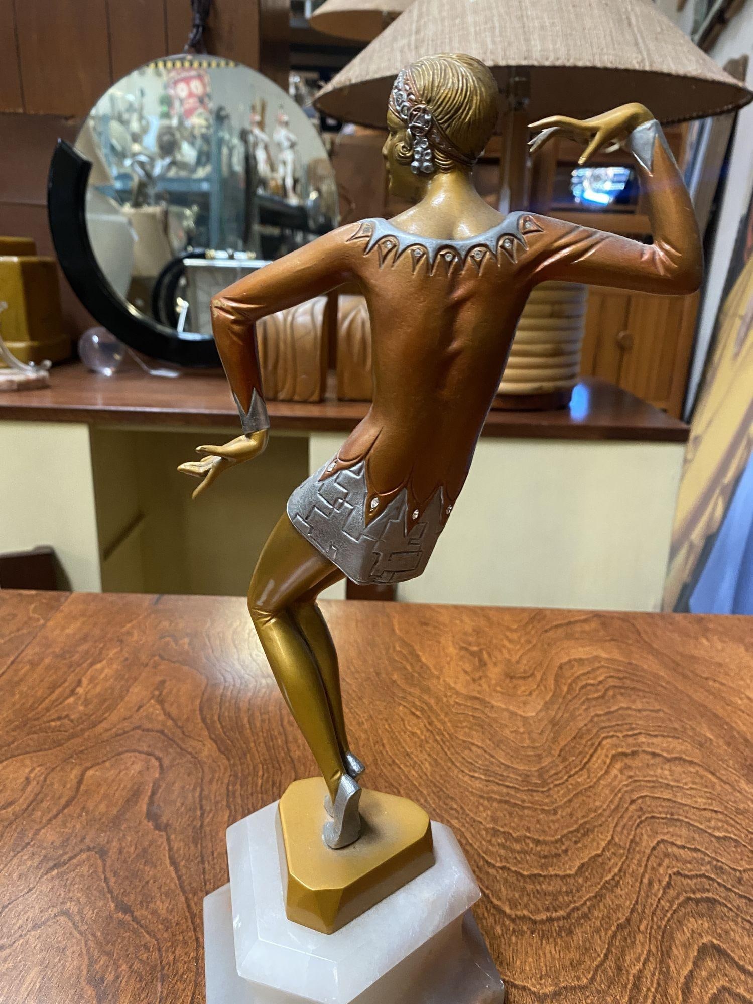 Neo Art Deco Copper-Tone Female Dancer Statue Dancer by Biess - 13