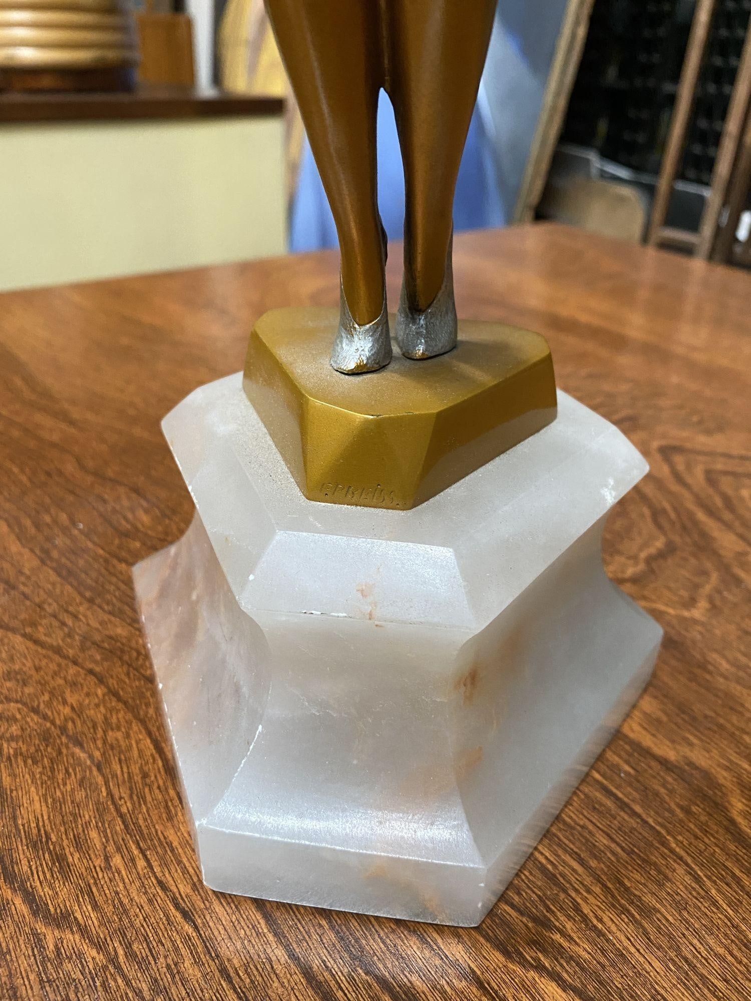 Neo Art Deco Copper-Tone Female Dancer Statue Dancer by Biess - 5