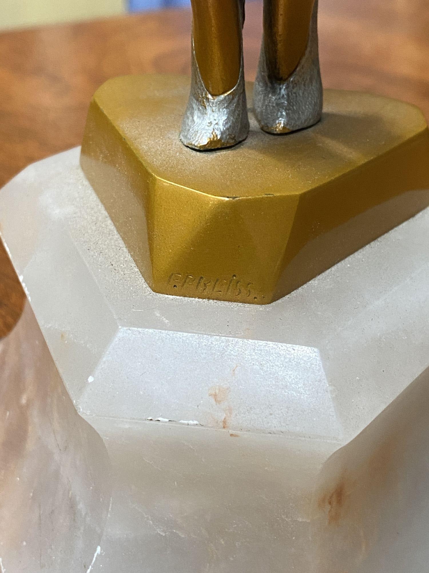 Neo Art Deco Copper-Tone Female Dancer Statue Dancer by Biess - 6