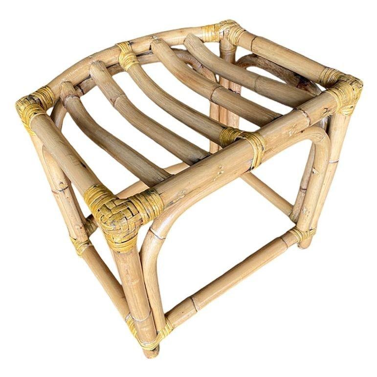 Restored Mid-Century Three-Strand Ladder Top Rattan Vanity Stool - 5