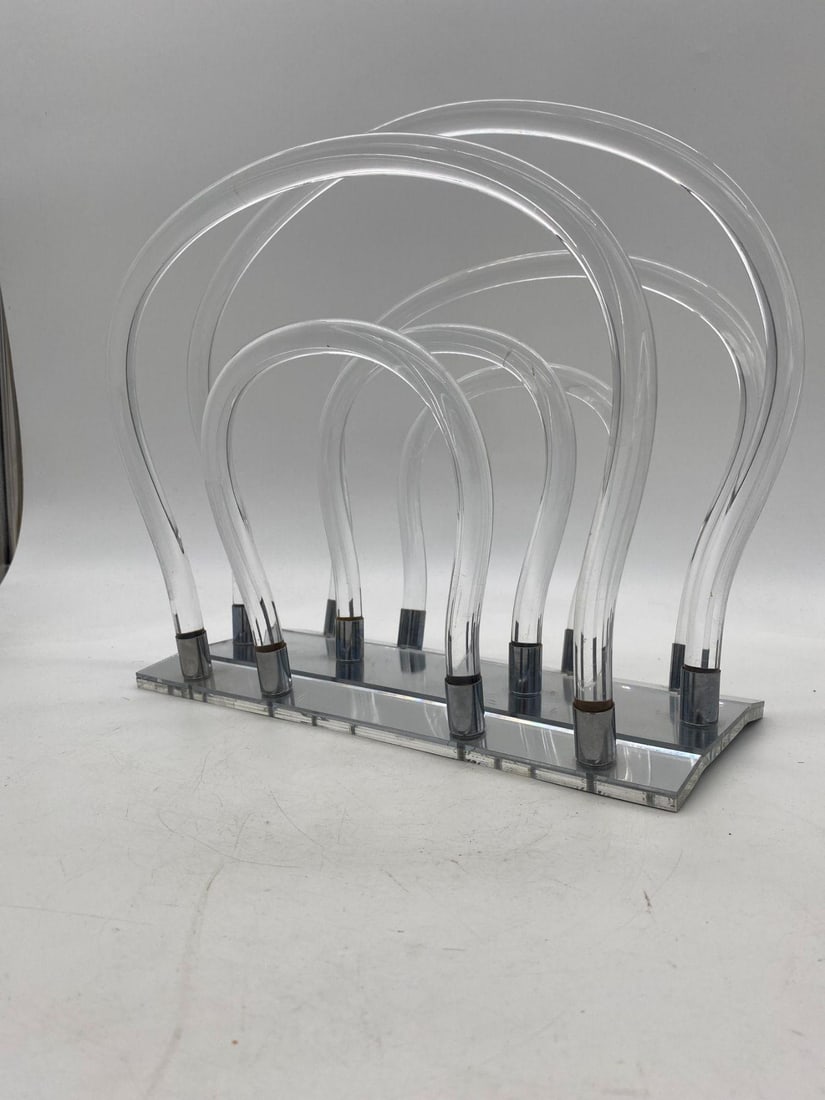Vintage Dorothy Thorpe Magazine Rack Lucite Mirror and Mylar "Chrome" - 2