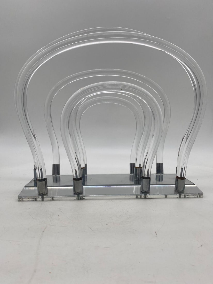 Vintage Dorothy Thorpe Magazine Rack Lucite Mirror and Mylar "Chrome" - 8