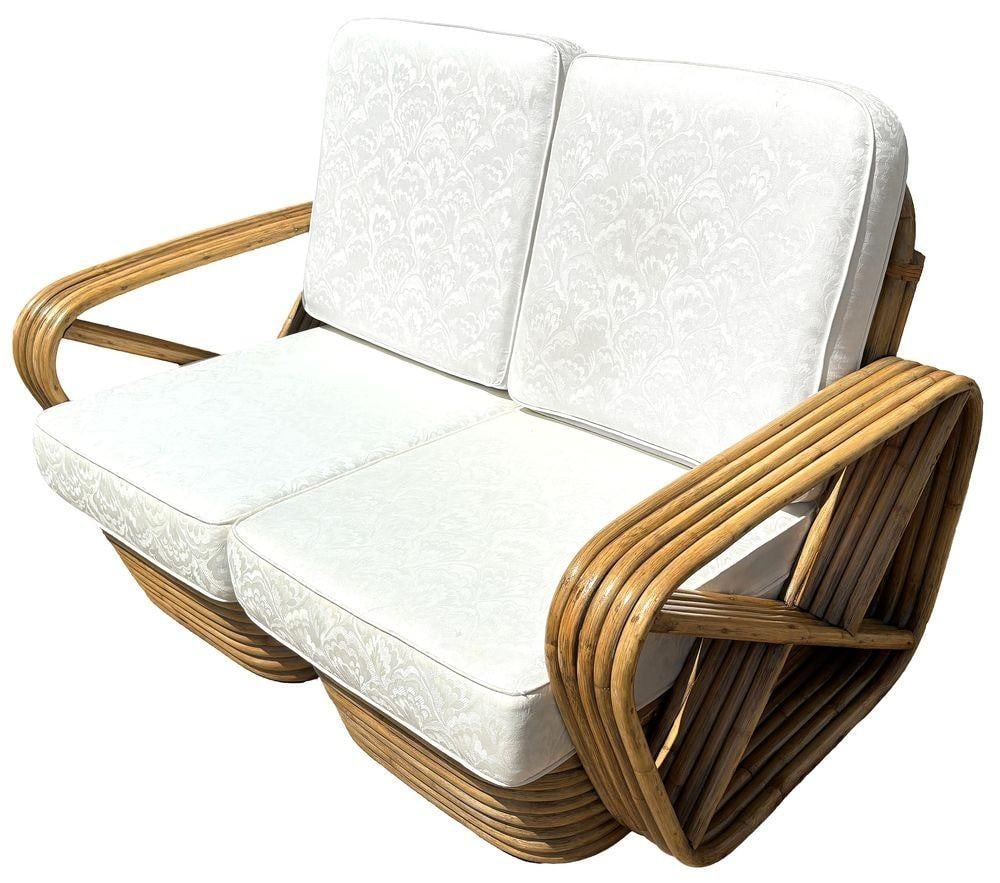 Restored Frankl Style Rattan 5-Strand Square Pretzel Setional Settee Sofa - 2