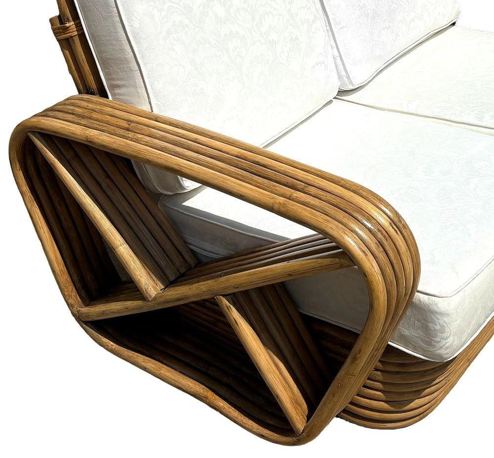 Restored Frankl Style Rattan 5-Strand Square Pretzel Setional Settee Sofa - 6