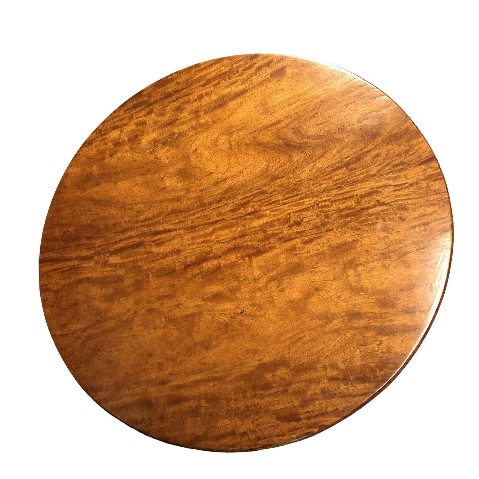 Restored Round Rattan Coffee Table with Mahogany Top - 15