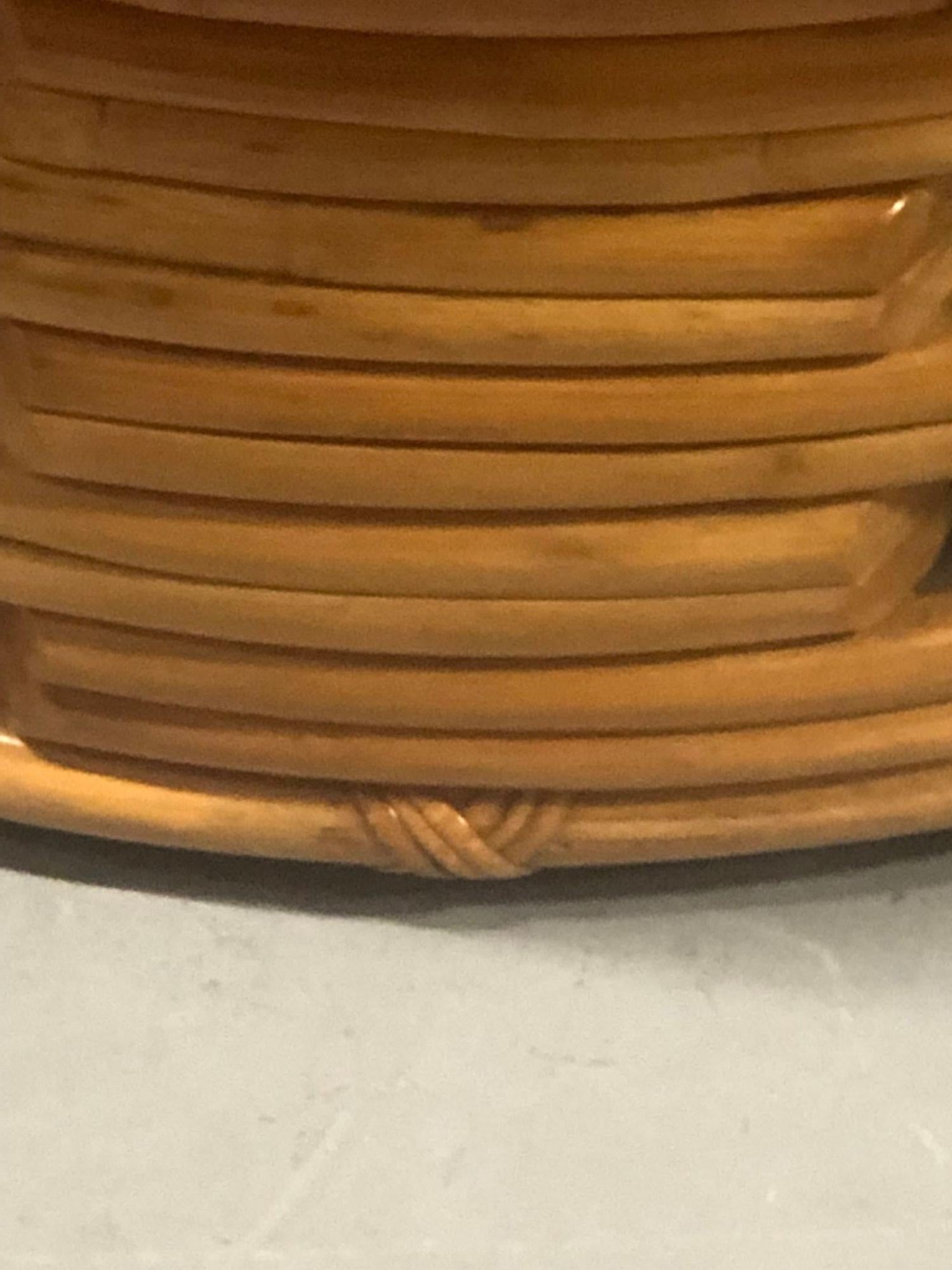 Restored Round Rattan Coffee Table with Mahogany Top - 19