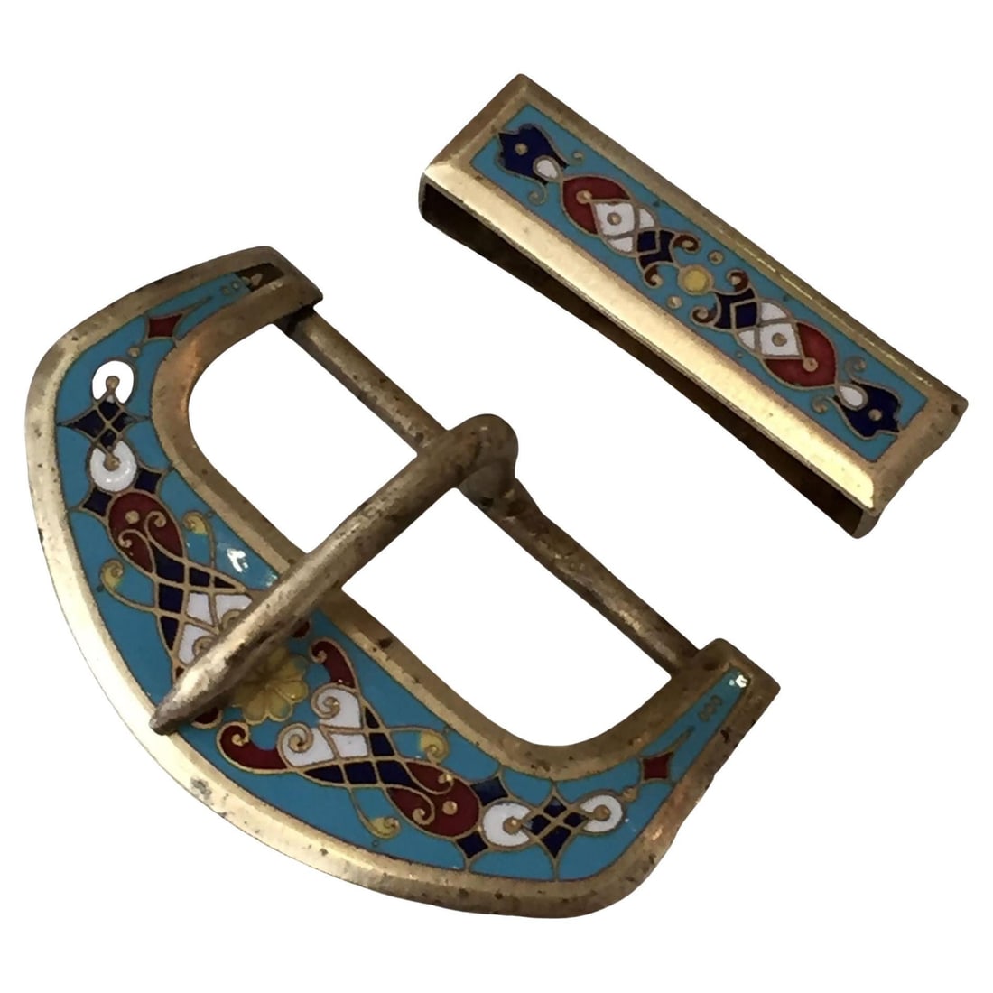 Bronze Enamelware Belt Buckle, circa 1910: Unique bronze enamelware belt buckle, circa 1910. Measure: 2" wide x 1 1/2" deep. Reserve: $219.00br> Shipping:Domestic: Shipping rates are determined by destinationInternational: Foreign