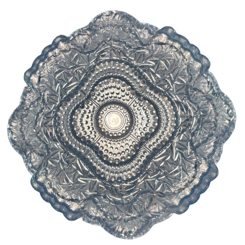 Empire Style Brass Ceiling Pendant w/ Stepped Blue Glass Deco Globe, Set of 4 - 19