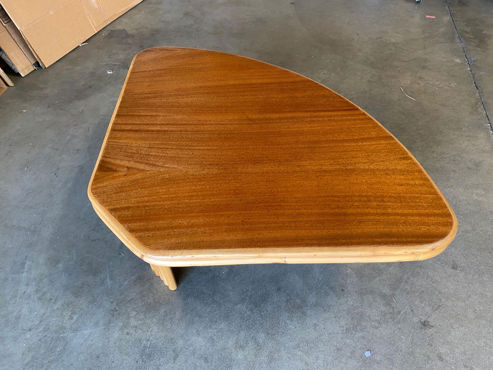 Restored "Pizza Slice" Rattan Side Table with Mahogany Top - 3