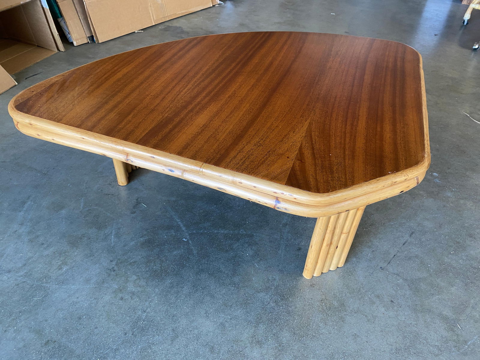 Restored "Pizza Slice" Rattan Side Table with Mahogany Top - 6
