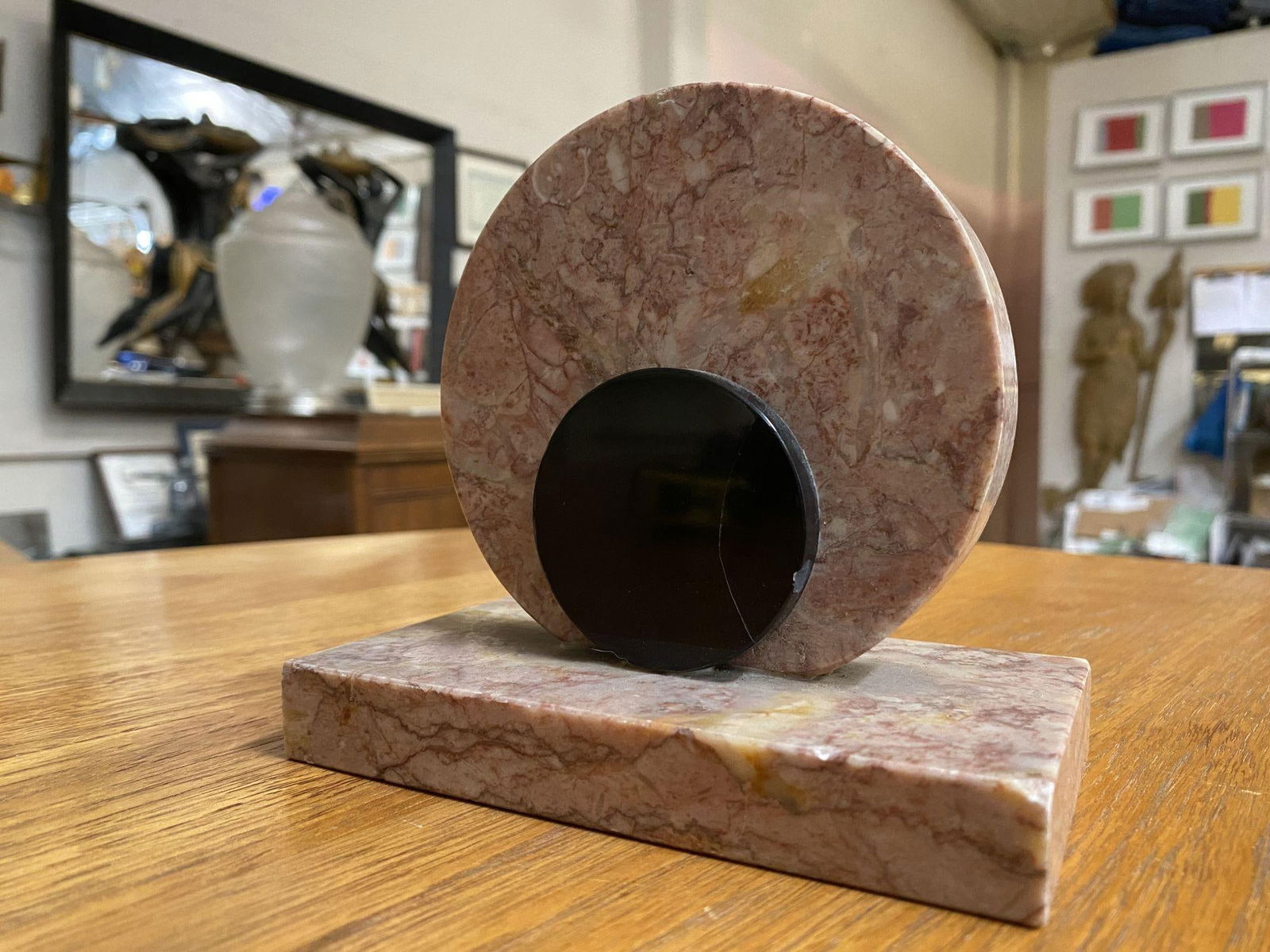 French Art Deco UCRA Bronze Swan Marble Mantle Garniture Clock Set by Marefbay - 4