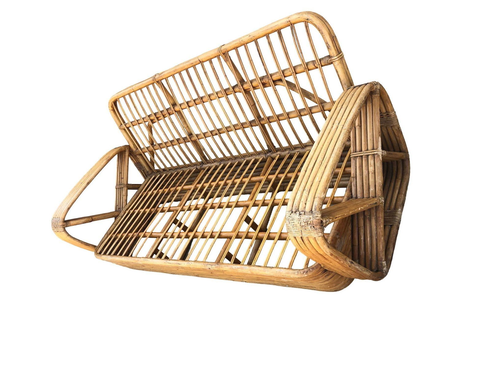 Paul T. Frankl 5-Strand Square Pretzel Square-Back 3-Seat Sofa (unrestored) - 5