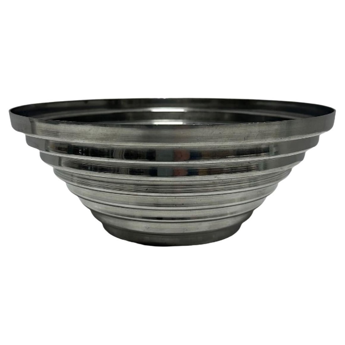 1980's Vintage Post Modern Stainless Steel Devo Maya Bowl Pewtertone by Mann: Unique stainless steel serving bowl that will look great with your mid-century modern dinnerware or in your 1980s-style kitchen. 10 inches in diameter 4 inches in height Reserve: $225.00br>