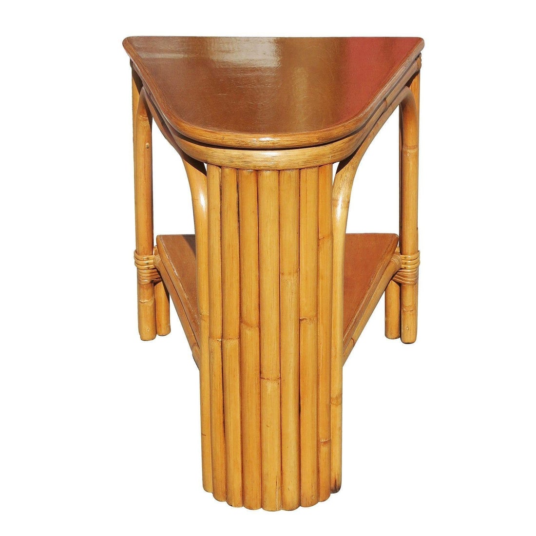 Restored Two-Tier Rattan Wedge Table w/ Mahogany Top - 4