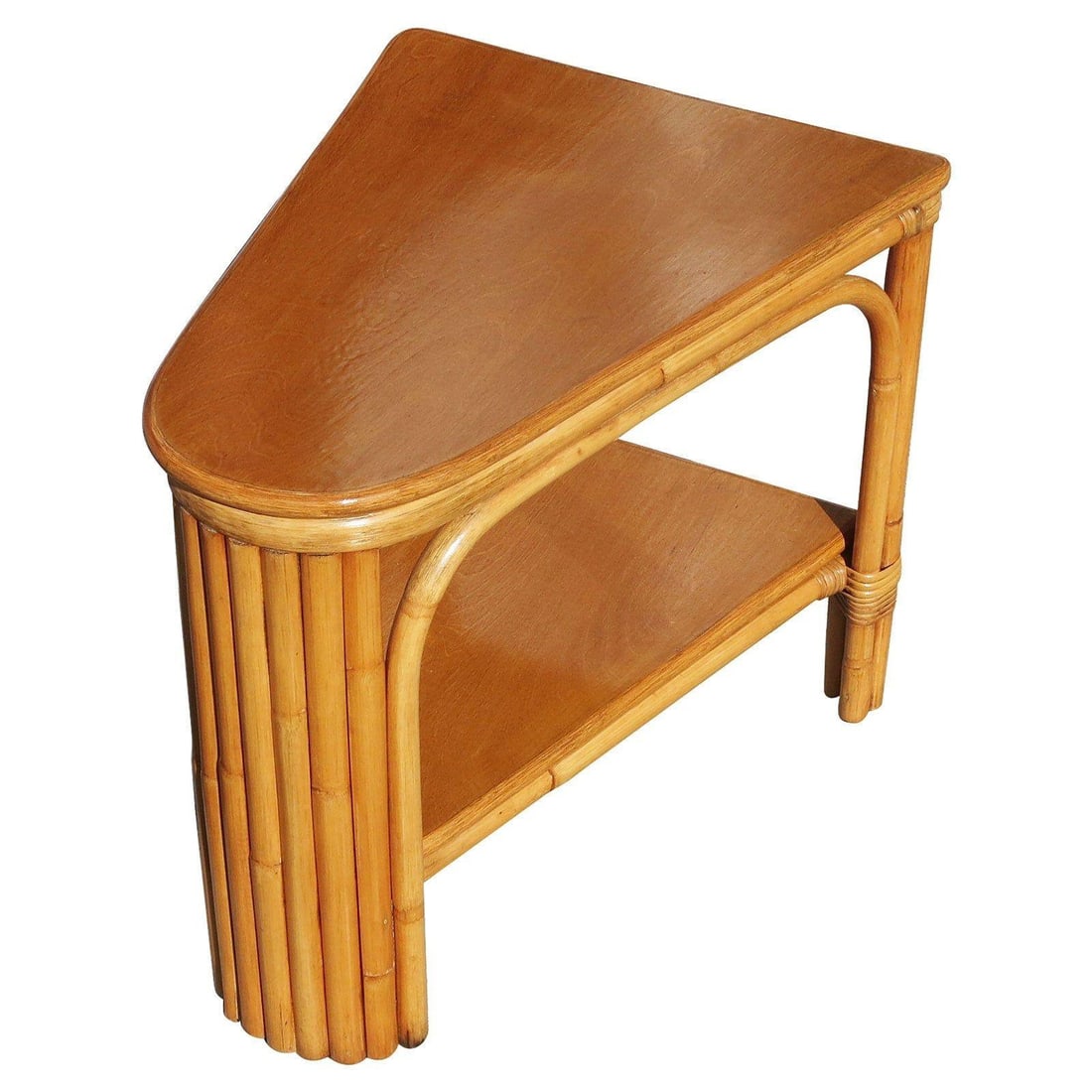 Restored Two-Tier Rattan Wedge Table w/ Mahogany Top - 5