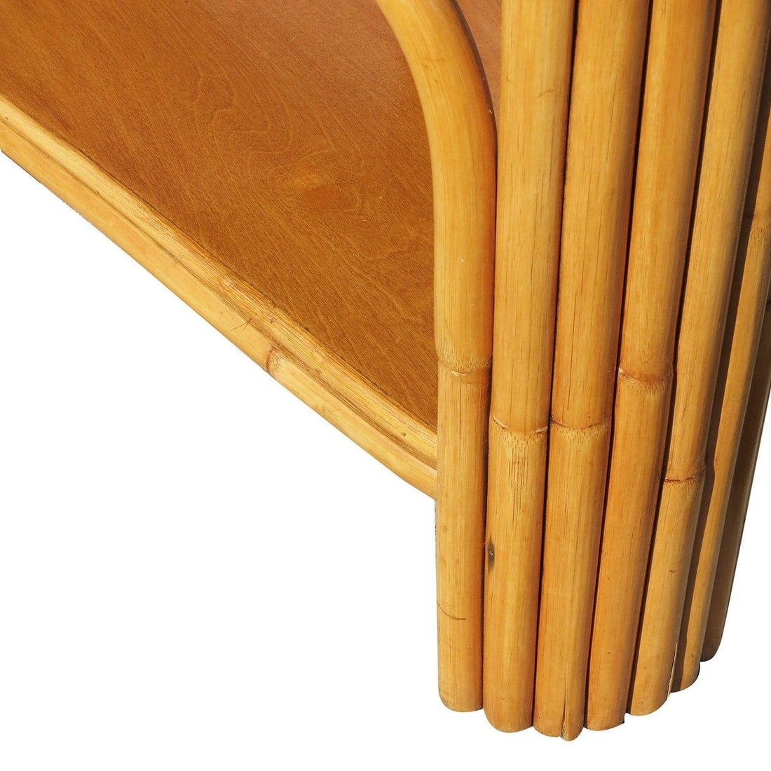 Restored Two-Tier Rattan Wedge Table w/ Mahogany Top - 6