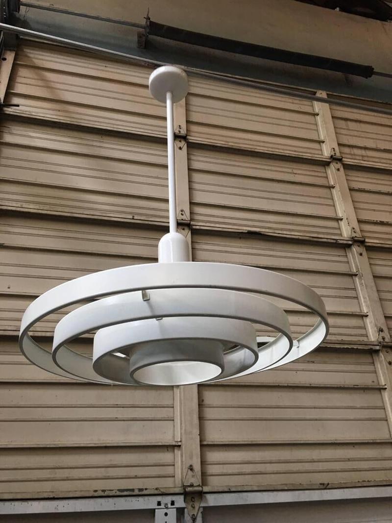 Mid-century "Saturn" Ceiling Steel 20" Pendant by Kurt Versen - 8