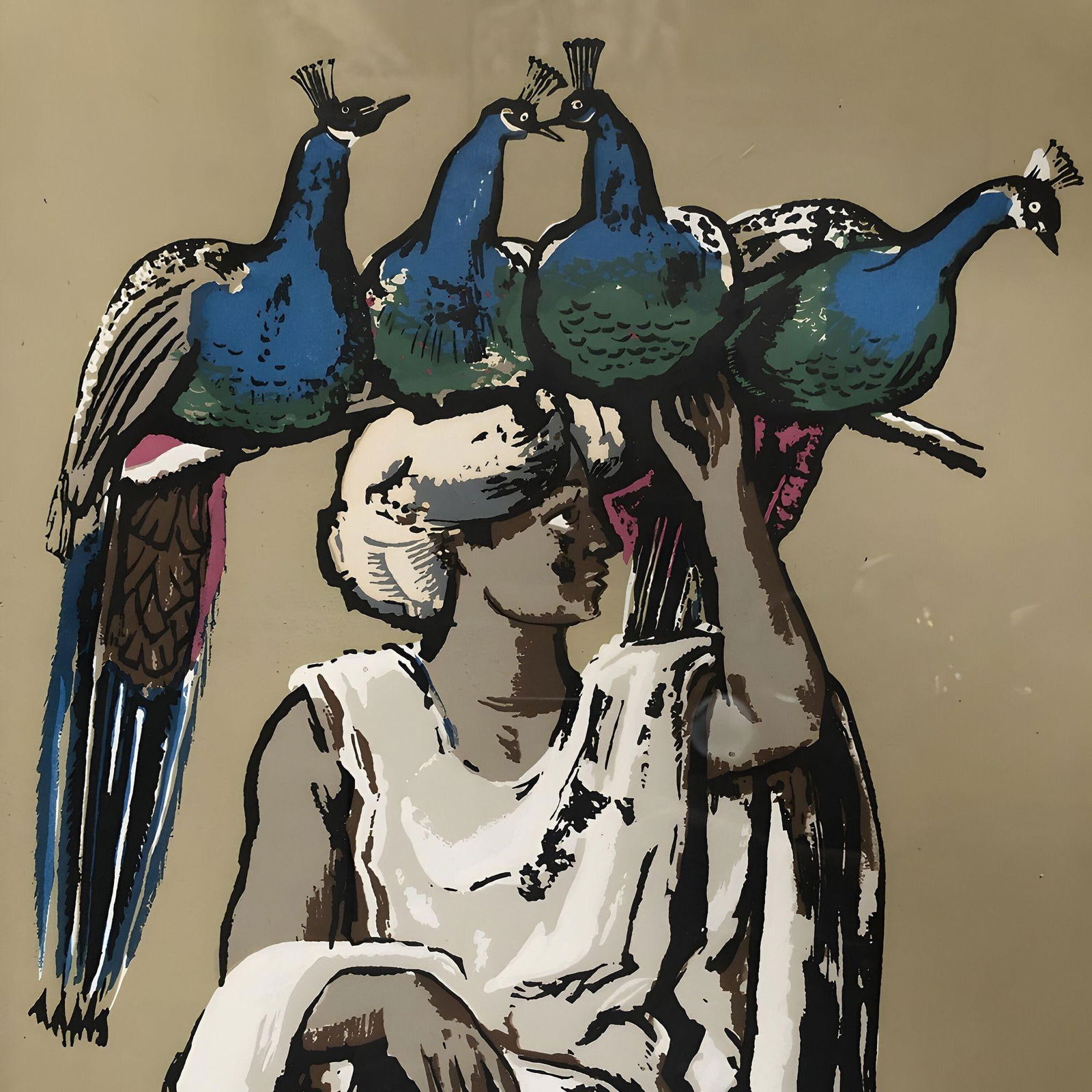 Framed "Peacock Vendor" Serigraph by Millard Owen Sheets (1907- 1989) - 4