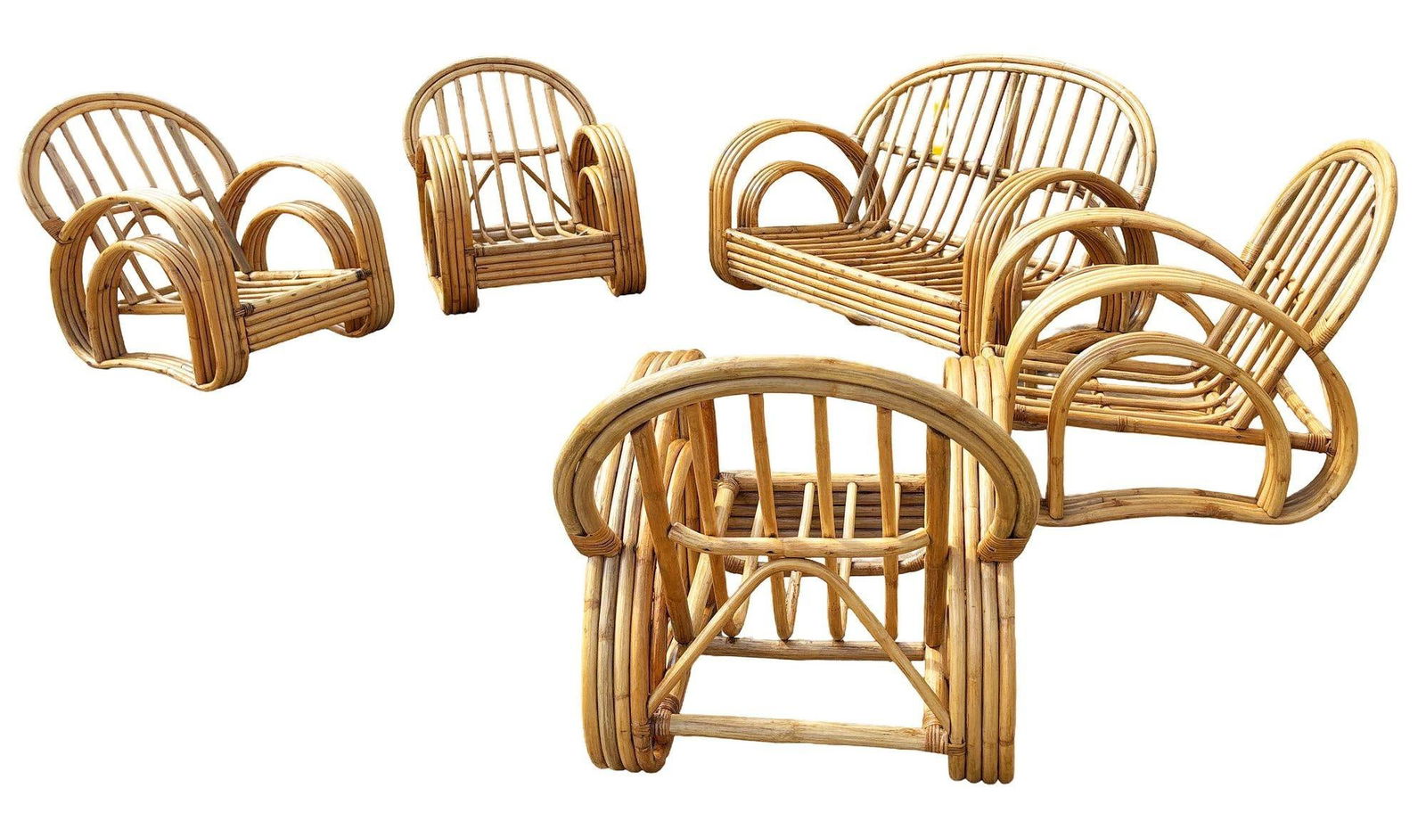 Restored 4-Strand Double Arch Speed Arms Rattan Sofa & Chairs Livingroom Set - 10