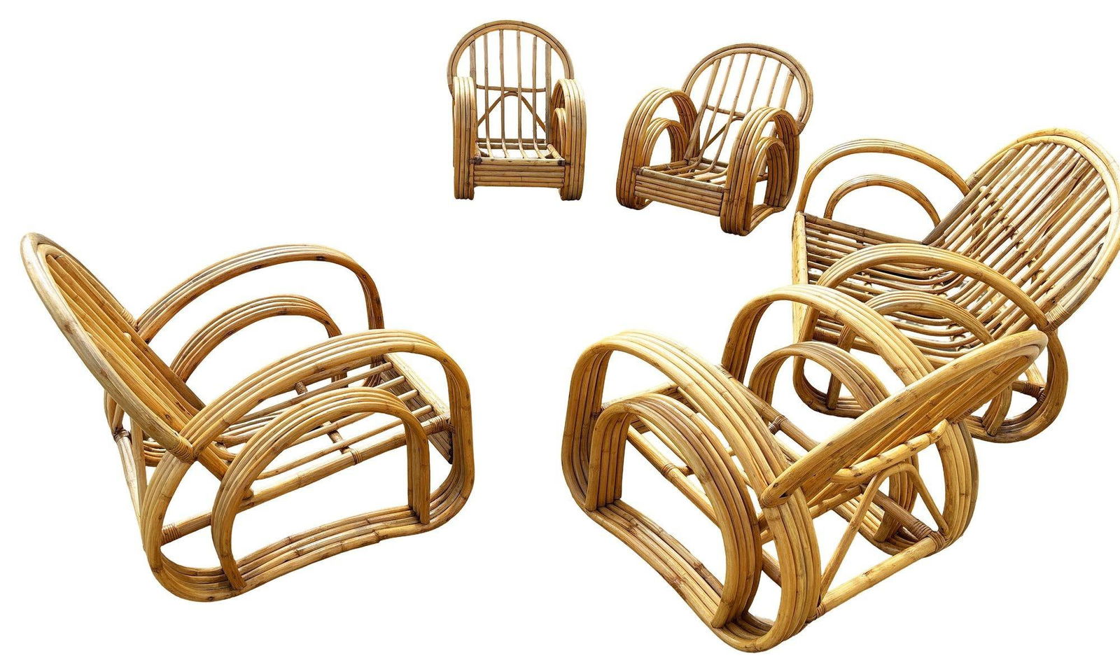 Restored 4-Strand Double Arch Speed Arms Rattan Sofa & Chairs Livingroom Set - 11