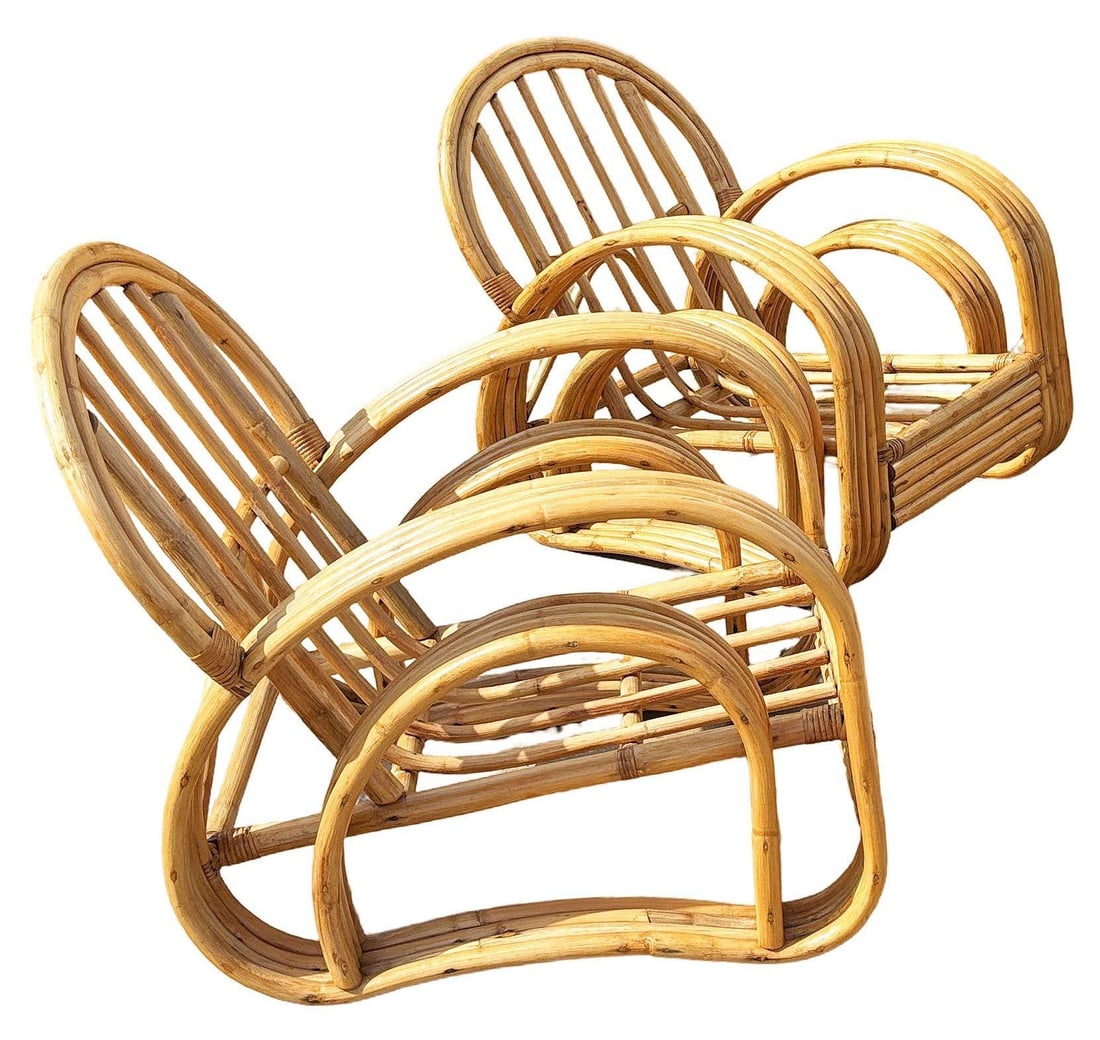 Restored 4-Strand Double Arch Speed Arms Rattan Sofa & Chairs Livingroom Set - 20