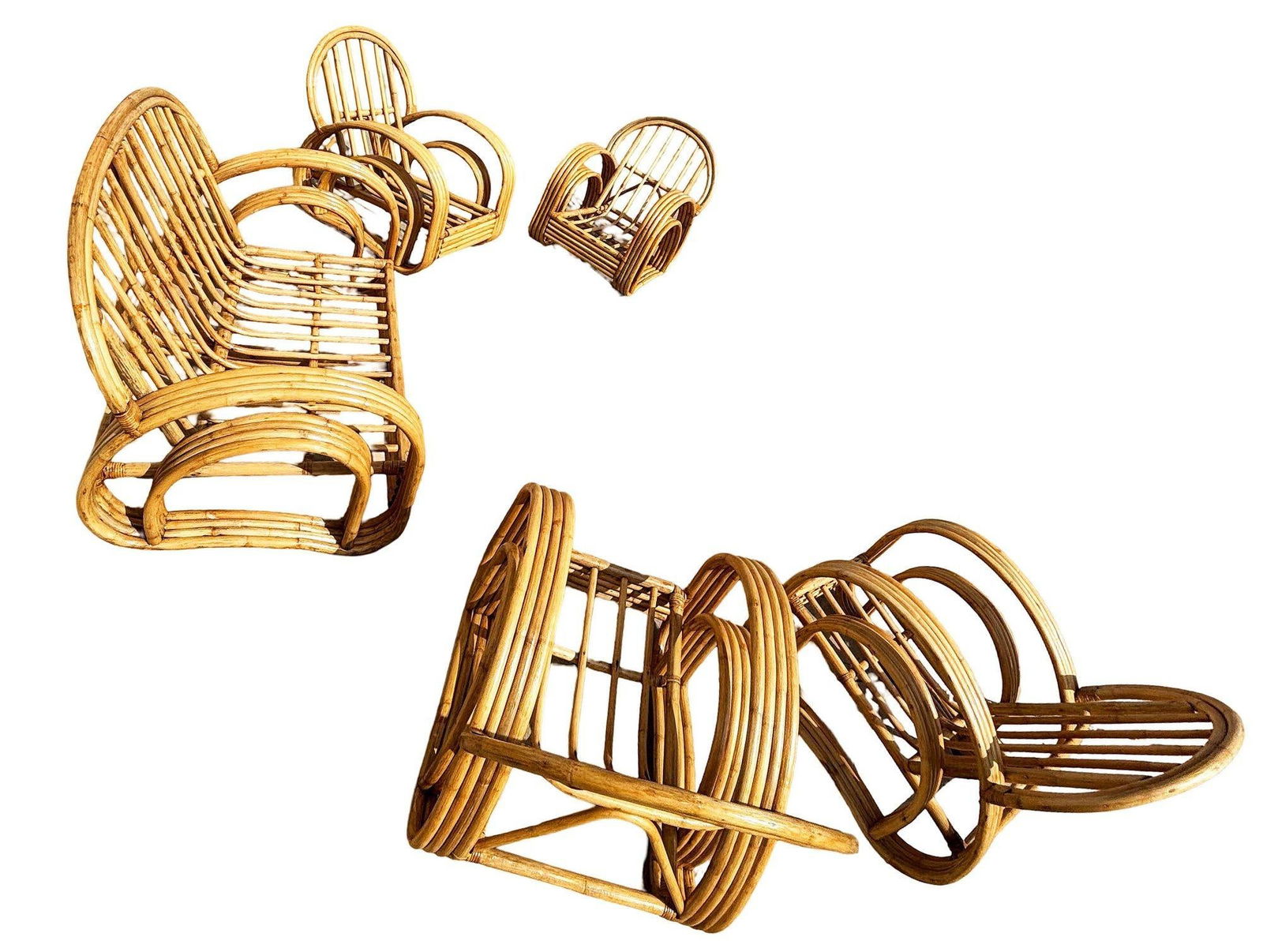 Restored 4-Strand Double Arch Speed Arms Rattan Sofa & Chairs Livingroom Set - 3