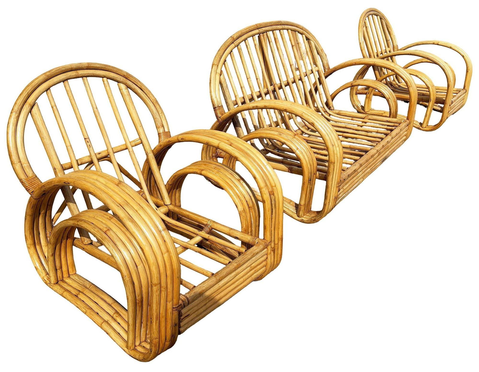 Restored 4-Strand Double Arch Speed Arms Rattan Sofa & Chairs Livingroom Set - 4