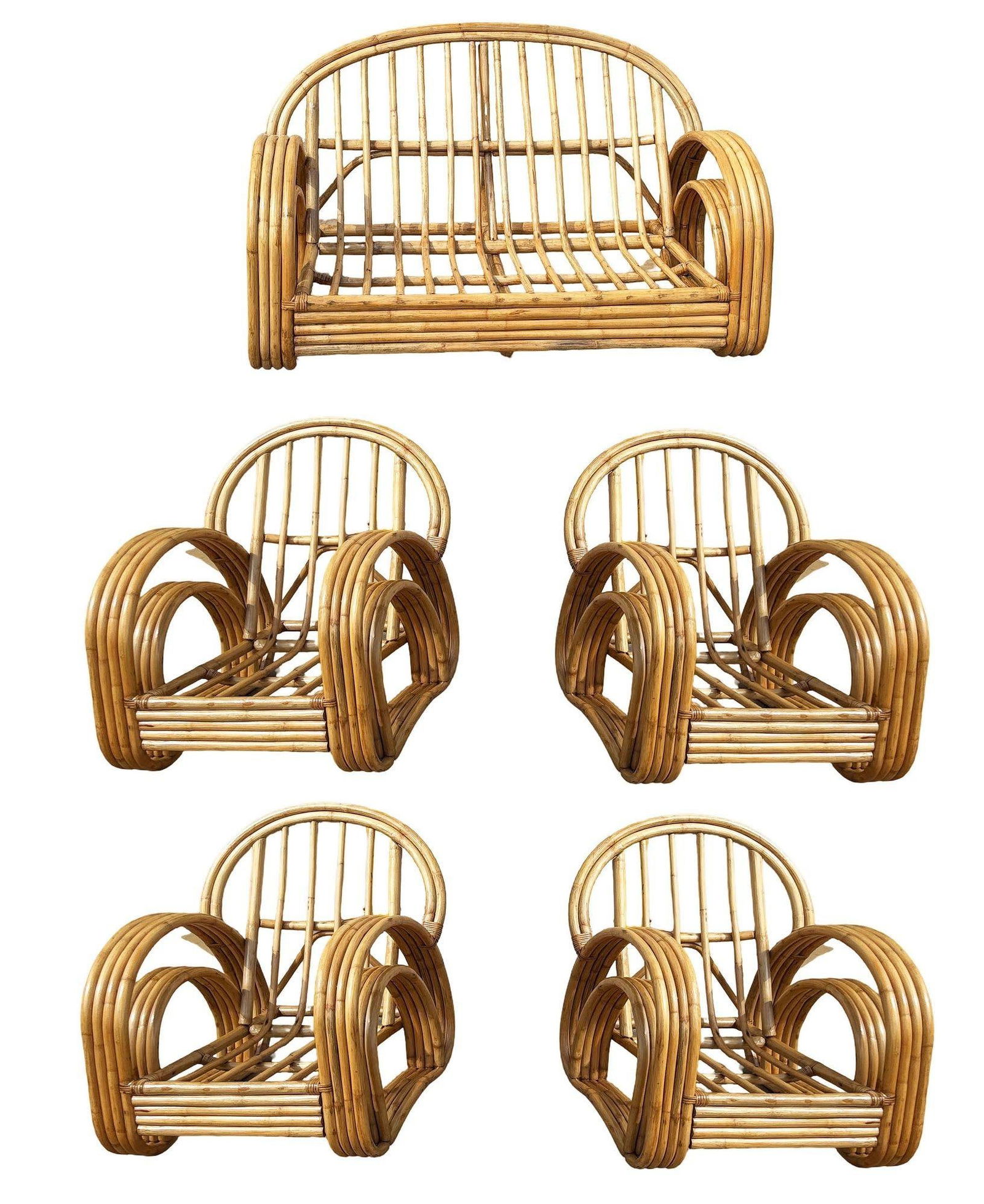 Restored 4-Strand Double Arch Speed Arms Rattan Sofa & Chairs Livingroom Set - 8