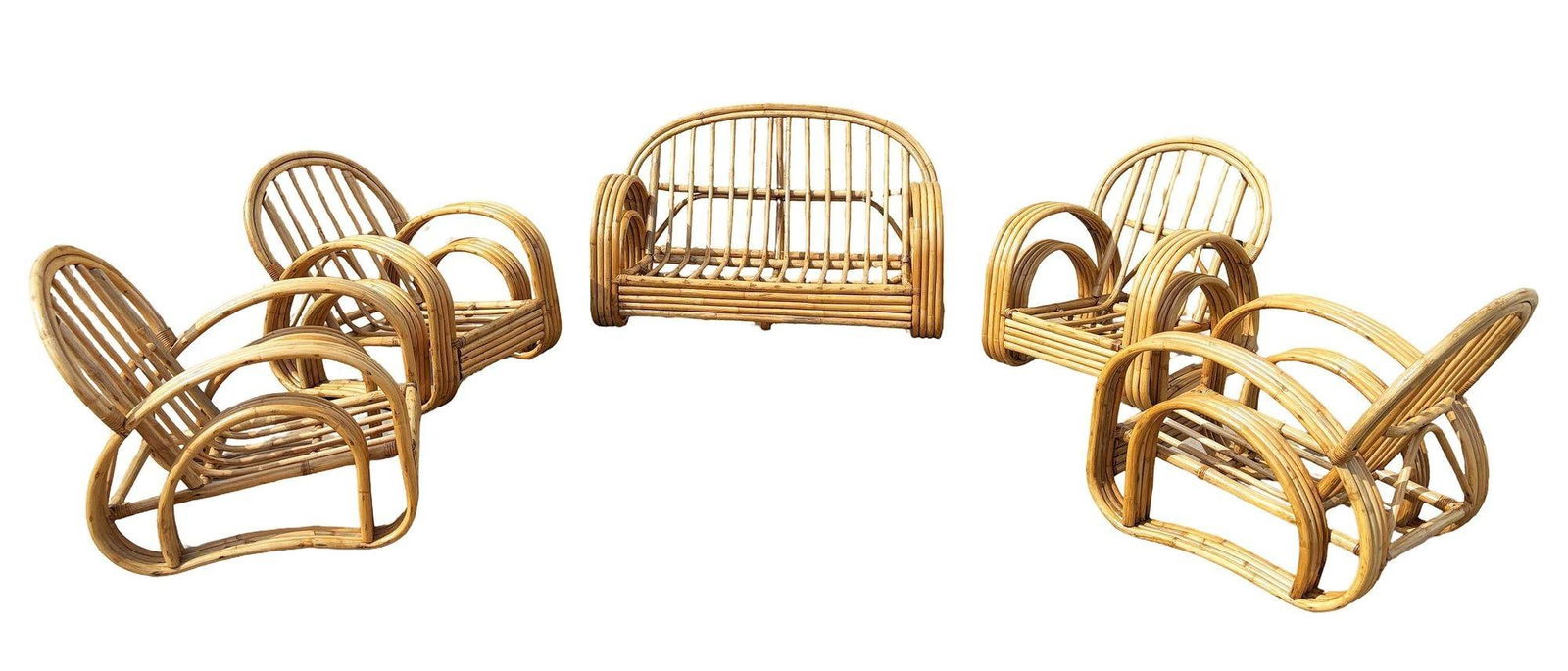 Restored 4-Strand Double Arch Speed Arms Rattan Sofa & Chairs Livingroom Set - 9