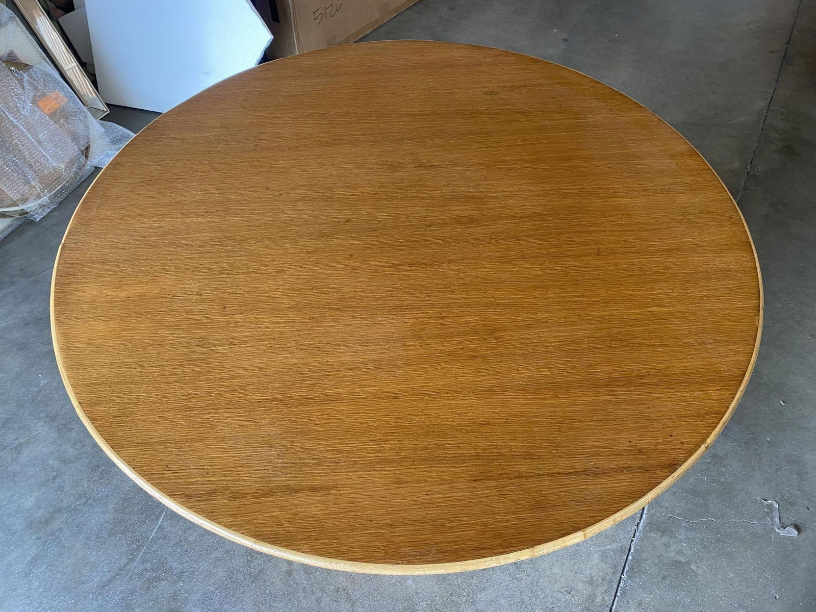 Restored Round Stacked Rattan Pedestal Dining Table Mahogany Top - 5
