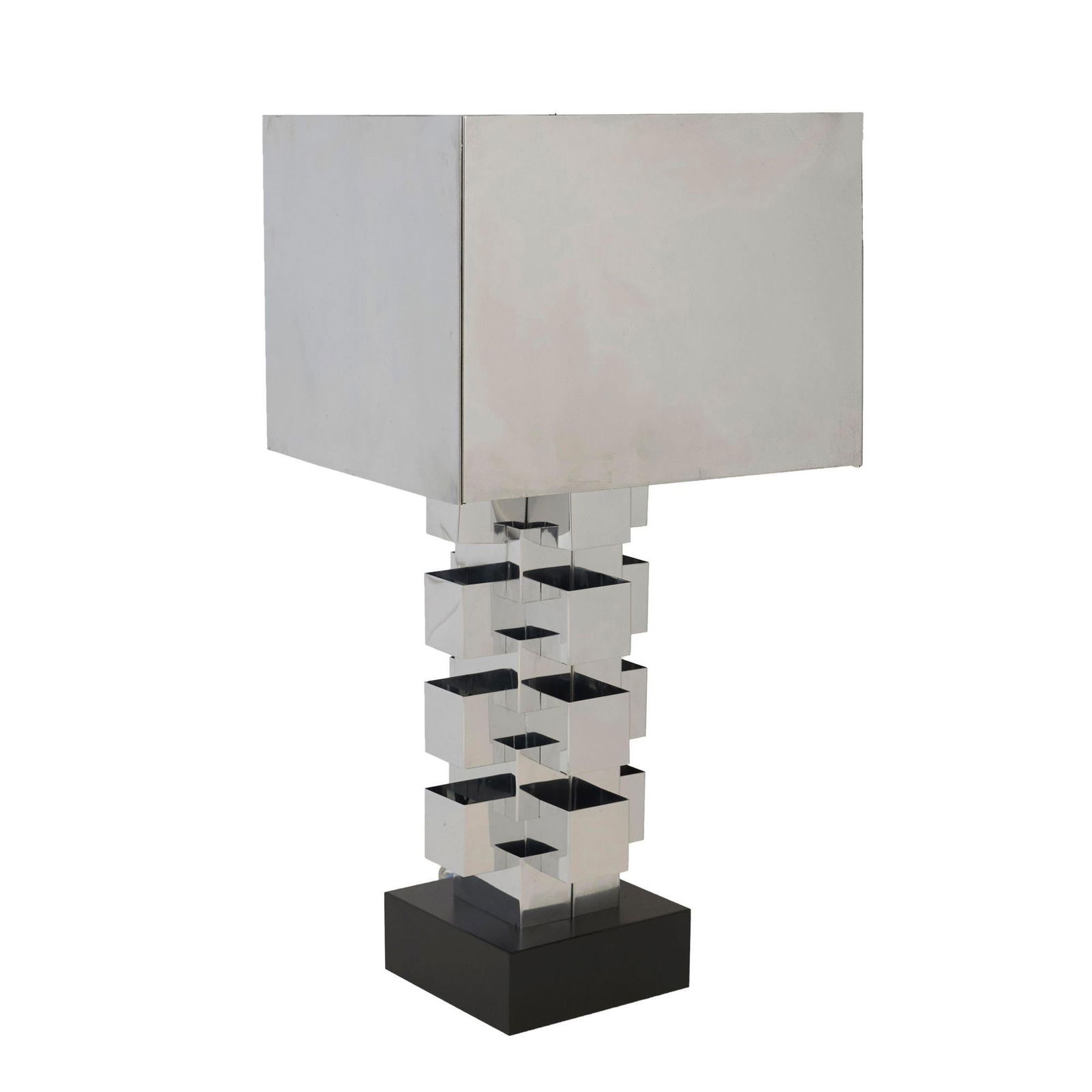 Brutalist Chrome Interlaced Column Sculpture Table Lamp by Curtis Jere, Pair - 2