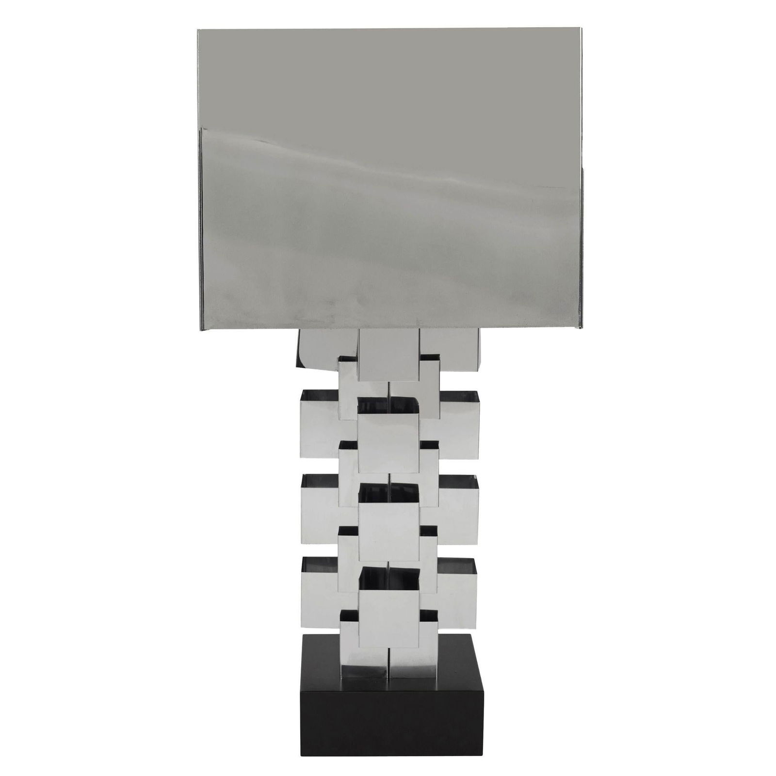 Brutalist Chrome Interlaced Column Sculpture Table Lamp by Curtis Jere, Pair - 3