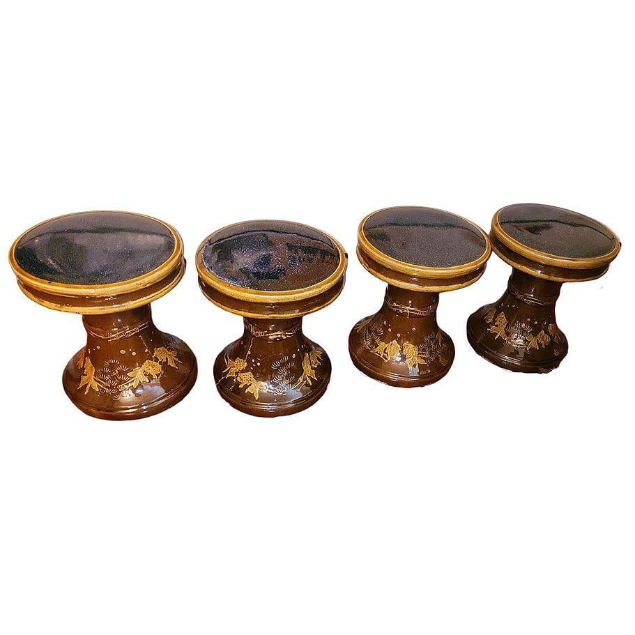 Chinese Dragon Ceramic Glazed Pedestal Table W/ 4 Ceramic Garden Stools - 17