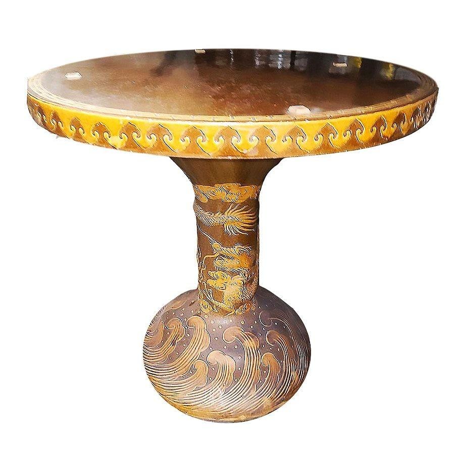Chinese Dragon Ceramic Glazed Pedestal Table W/ 4 Ceramic Garden Stools - 20