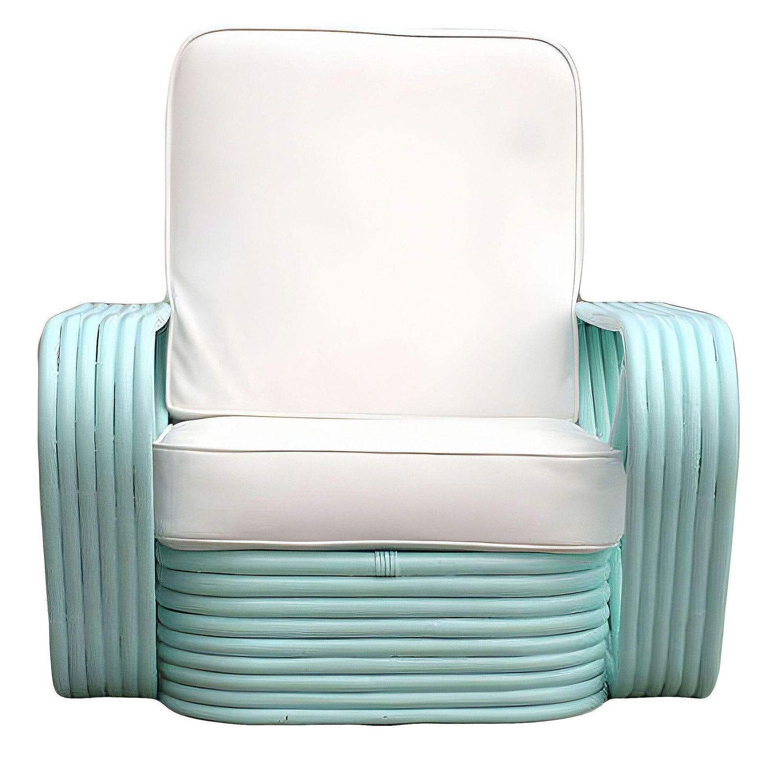 Restored Teal 6-Strand Square Pretzel Rattan Sofa & Lounge Chair Livingroom Se - 18