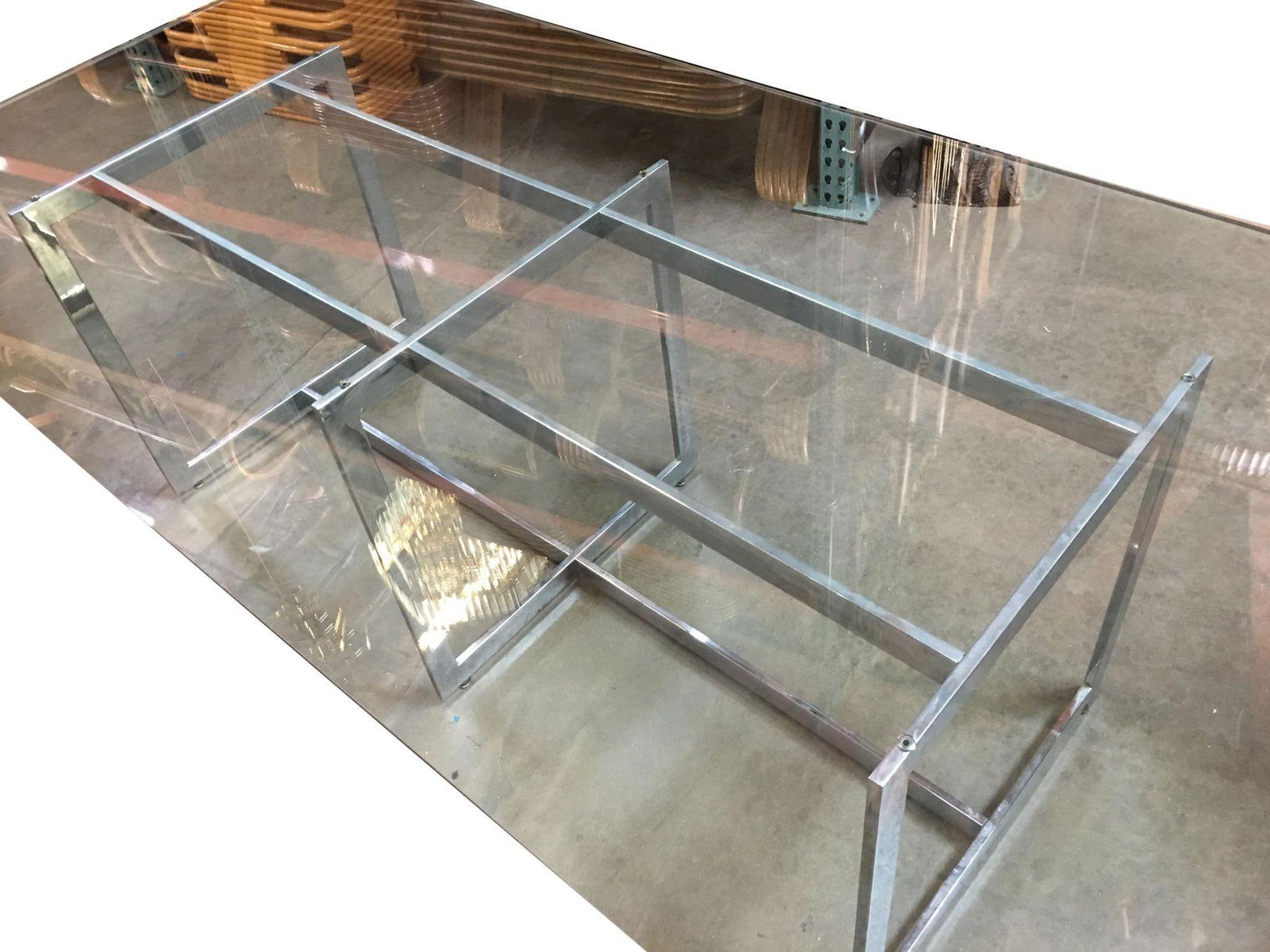 Milo Baughman Style Chrome and Glass 8 Person Dining Table - 11