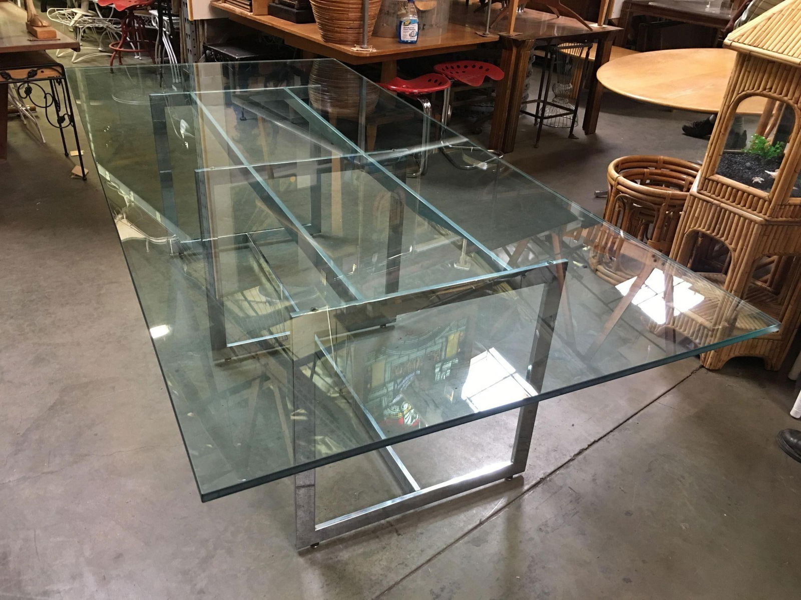 Milo Baughman Style Chrome and Glass 8 Person Dining Table - 16