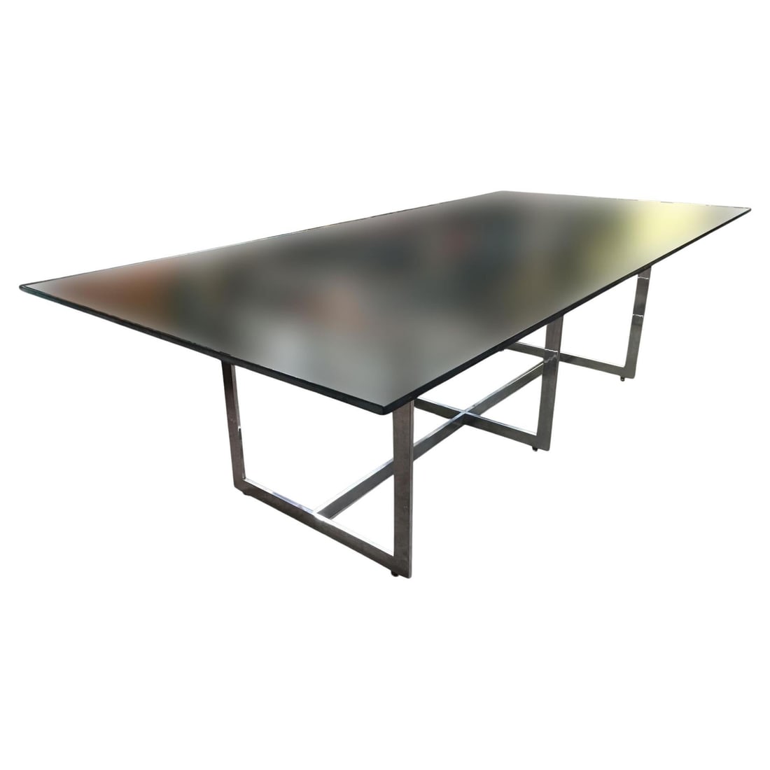 Milo Baughman Style Chrome and Glass 8 Person Dining Table - 7