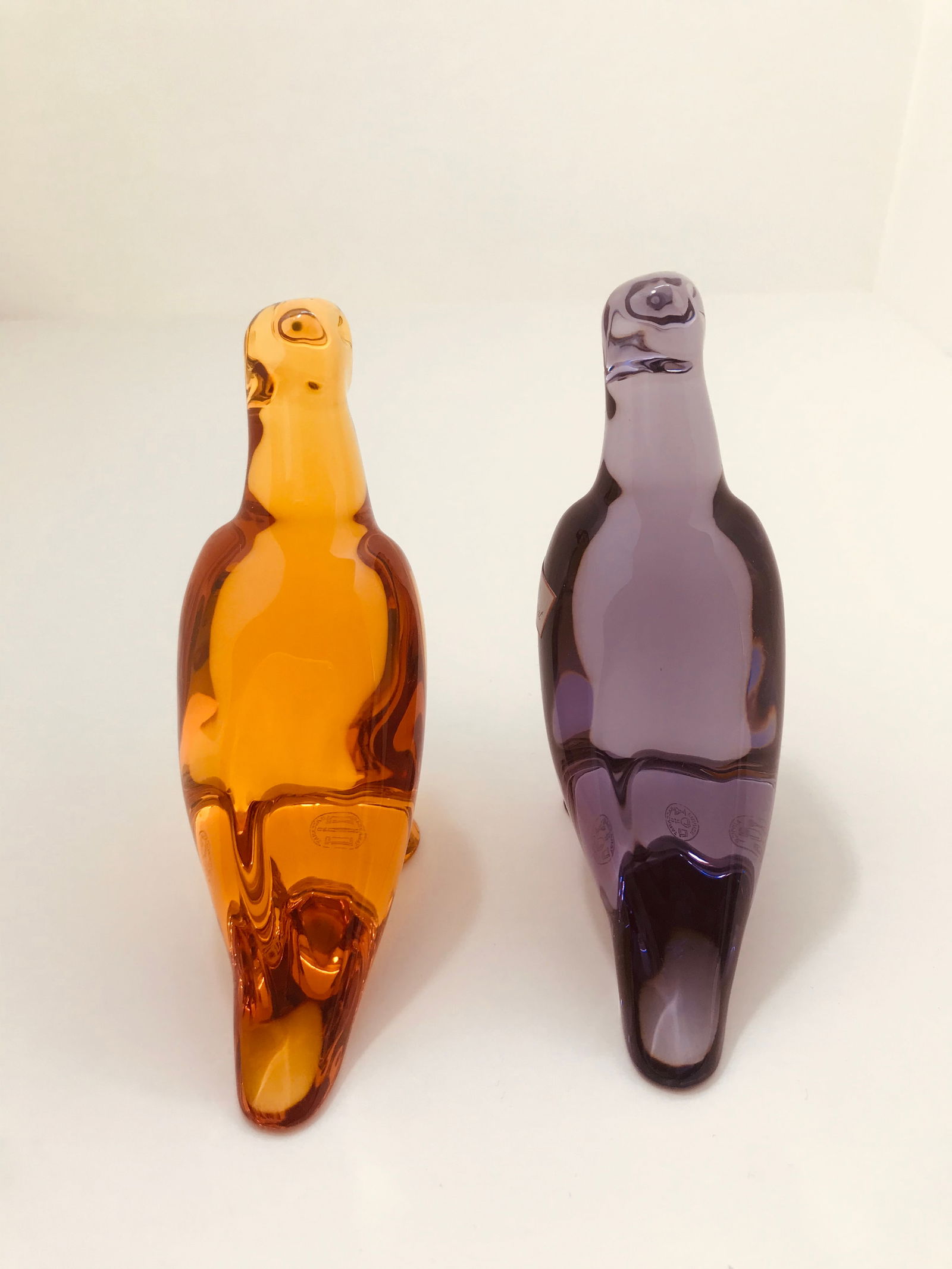 Pair of Baccarat France Art Glass Parrot Bird Signed - 2