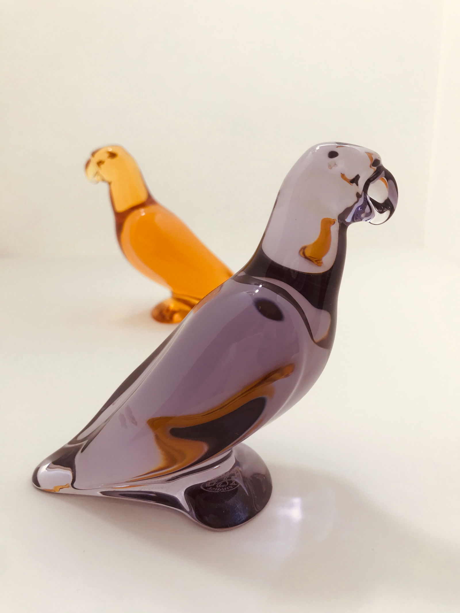 Pair of Baccarat France Art Glass Parrot Bird Signed - 3