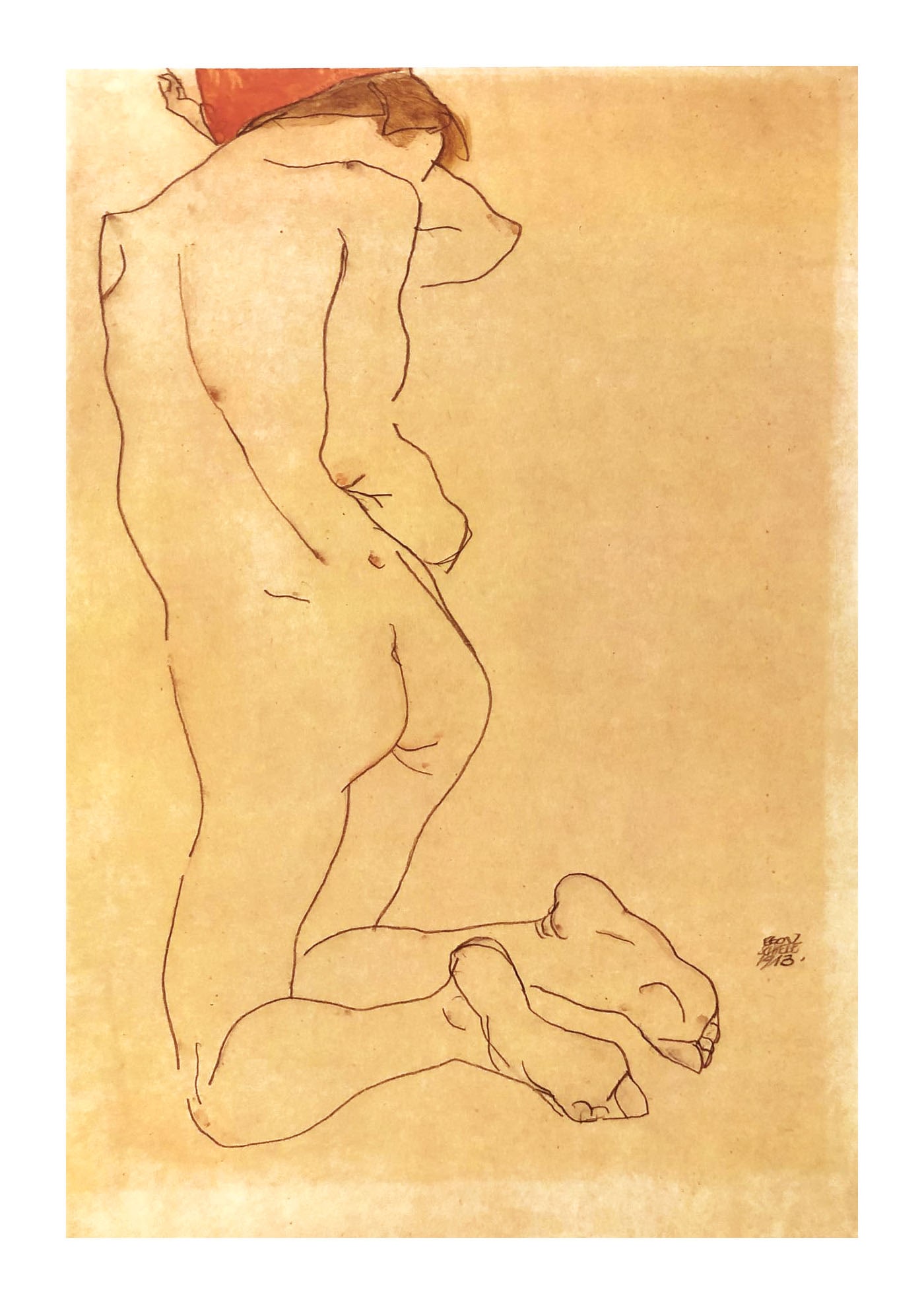 1981 Egon Schiele 16 Erotic Drawings kneeling Figure with red ribbon: Title: 1981 Egon Schiele 16 Erotic Drawings kneeling Figure with red ribbon Artist: Egon Schiele, Egon Schiele Erotic Drawings Size: 1 Description: Artist: Egon Schiele Country: Austria Title: kneelin