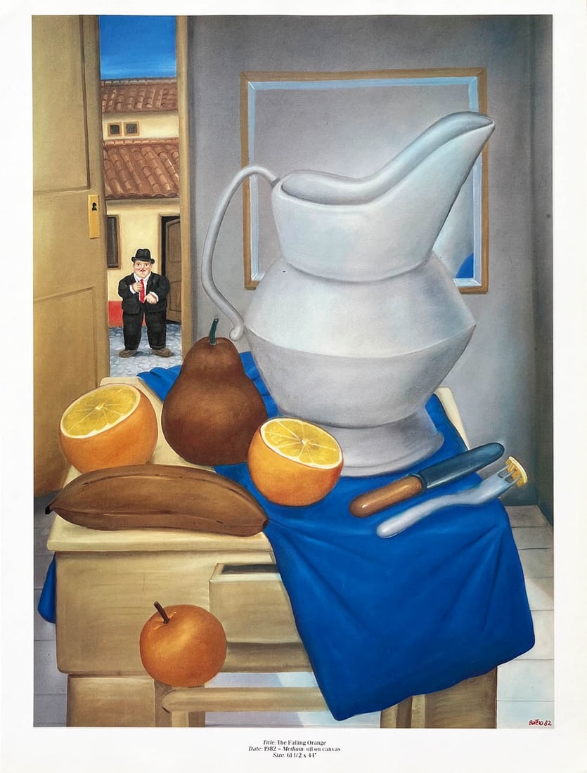 Fernando Botero 48 The falling orange 1983: Title: Fernando Botero 48 The falling orange 1983 Artist: Fernando Botero Size: 1 Description: Title: The falling orange Artist: Fernando Botero Country: Colombia Medium: Offset, Quadrichromie 48 Mark