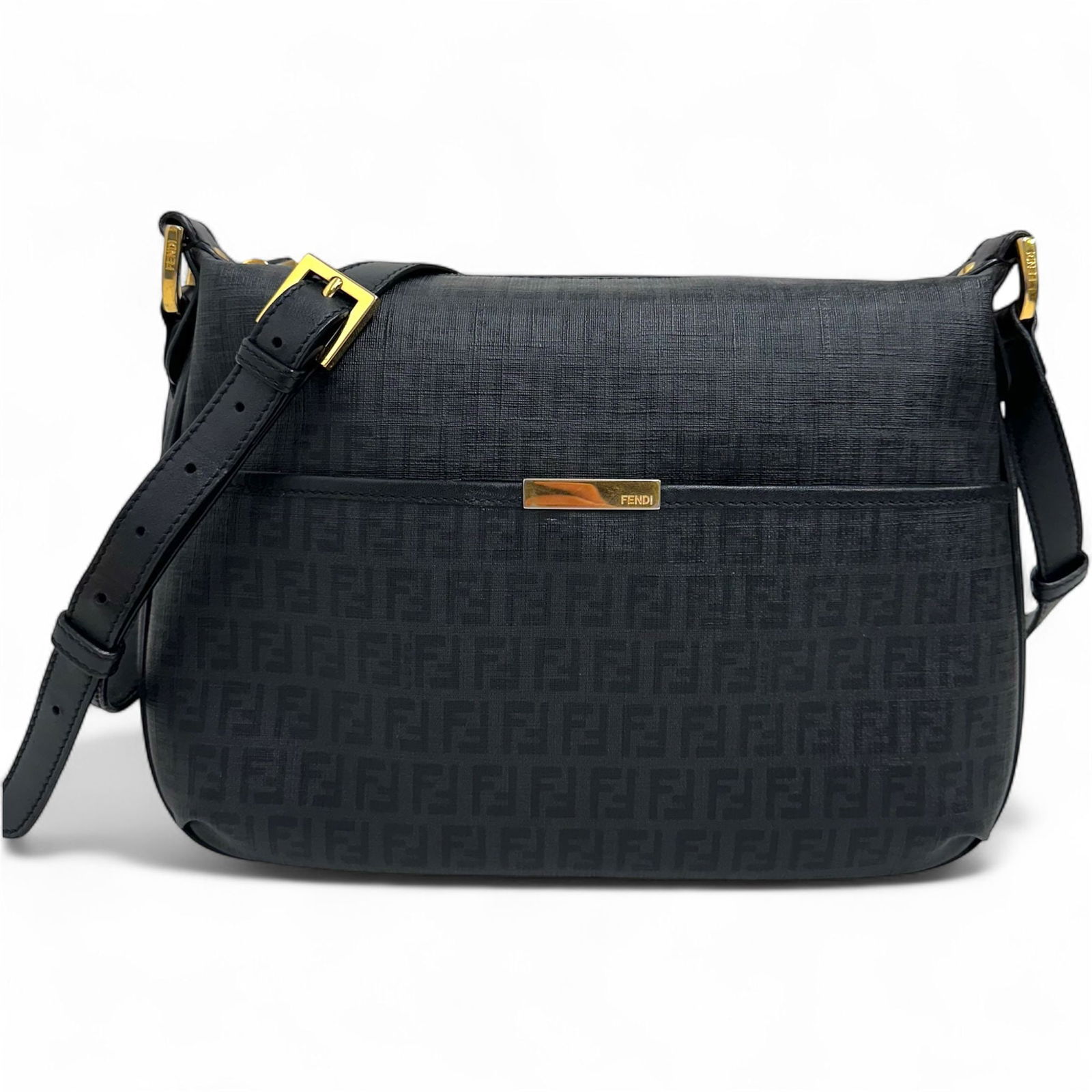 FENDI Black Zucchino Coated Canvas Shoulder Bag (1 of 15)