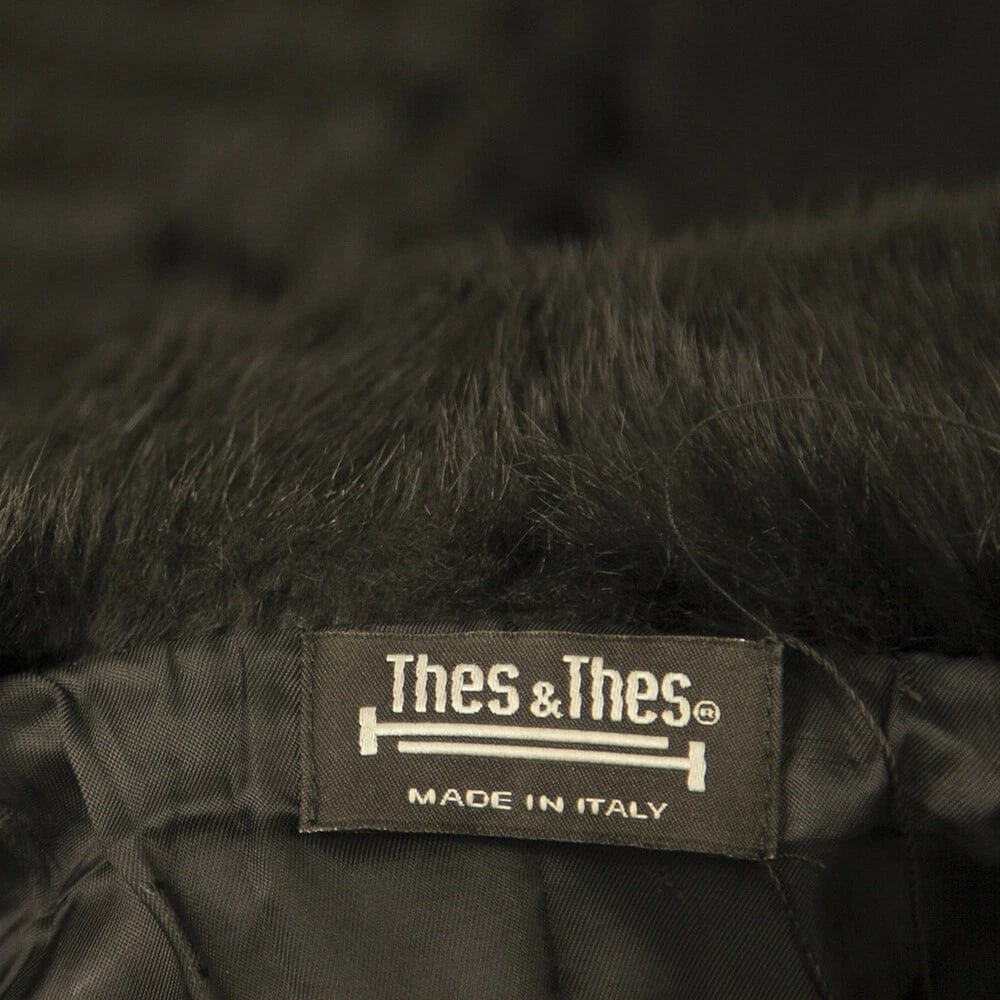 Thes & Thes Black Fur & Leather Long Sleeve Zipper Front Jacket Coat - 3