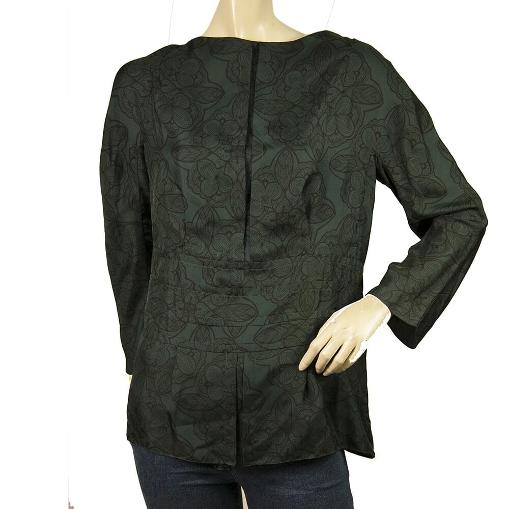 Marni Dark Teal Pleated Jacquard Floral Long Sleeves Tunic Blouse Top (1 of 5)