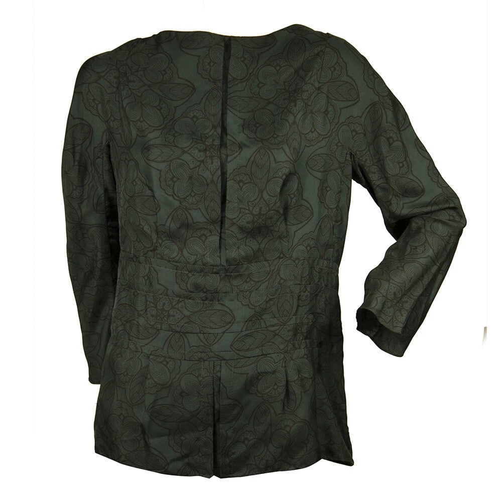 Marni Dark Teal Pleated Jacquard Floral Long Sleeves Tunic Blouse Top - 5