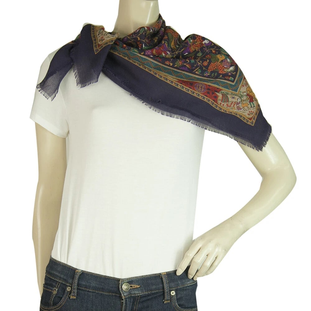 Oriental Multicolor Square Foulard Scarf Colorful Print, superb - 2